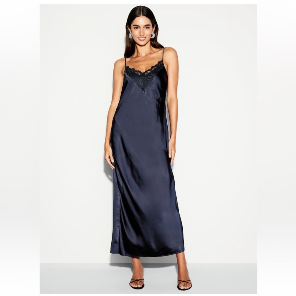 Elegant Navy Blue Satin Dress